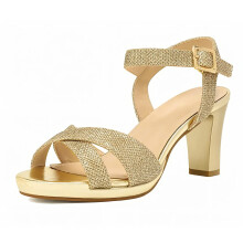 (33, Gold) Ankle Strap Chunky Heel Platform Ssndals Size 33-43