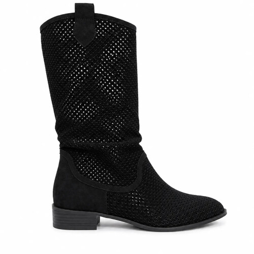 (39, Black) Low Heel Cowboy Knee High Boots Size 35-44 2