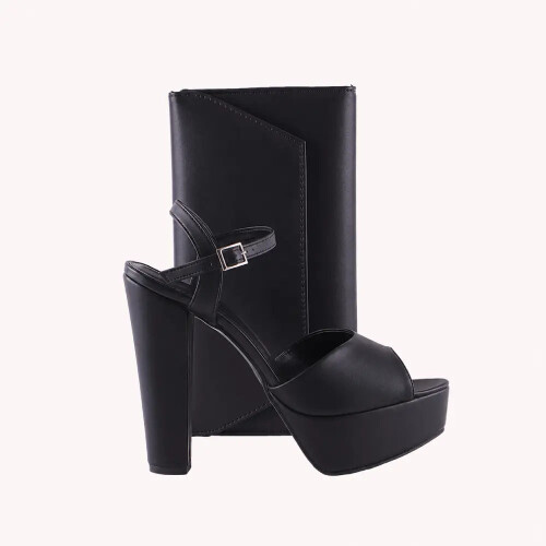 (38, Black) Platform Heel Shoes and Bag Set 1