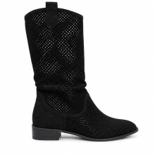 (36, Black) Low Heel Cowboy Knee High Boots Size 35-44