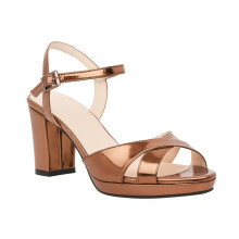 (43, Bronze) Shiny Ankle Strap Chunky Heel Platform Ssndals Size 33-43