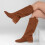 (43, Brown) Low Heel Cowboy Knee High Boots Size 35-44 2
