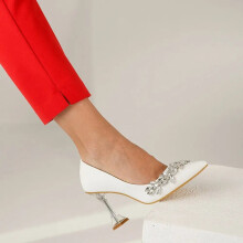 (39, White) Stiletto Wedding Shoes with Crystal Heel Size 33-45