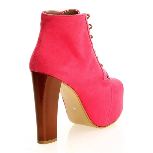 (40, Pink) Suede Platform Lace Up Ankle Boots 1