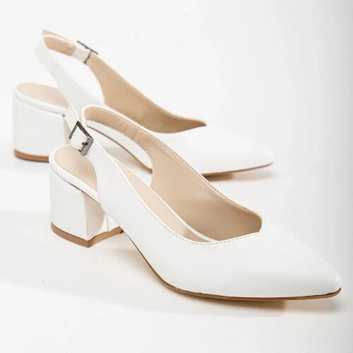 (37, White) Ankle Strap Block Heel Sandals Size 34-42