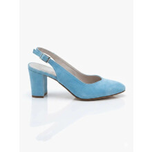 (42, Baby Blue) Suede Ankle Strap Block Heel Sandals Size 34-42