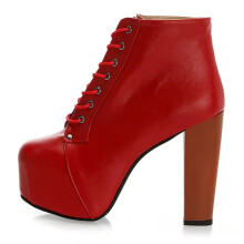 (39, Red) Platform Lace Up Ankle Boots
