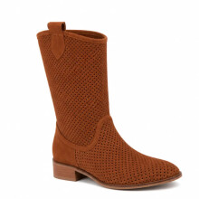 (38, Brown) Low Heel Cowboy Knee High Boots Size 35-44