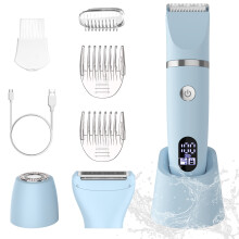 SURKER Women's Body Hair Trimmer Facial Trimmer Shaver Set Epilator 3 in 1 Blue