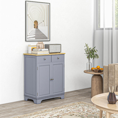 Homcom HOMCOM Rubber Wood Top Kitchen Side Cabinet with Adjustable Shelf, Grey