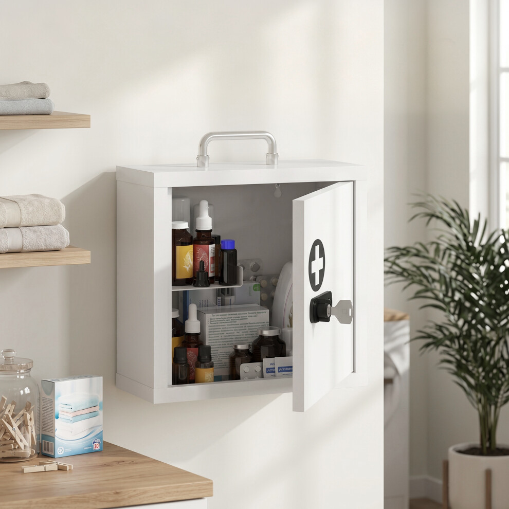 Homcom Medicine Cabinet, Medical Cabinet W/ Combination And Key Lock, White
