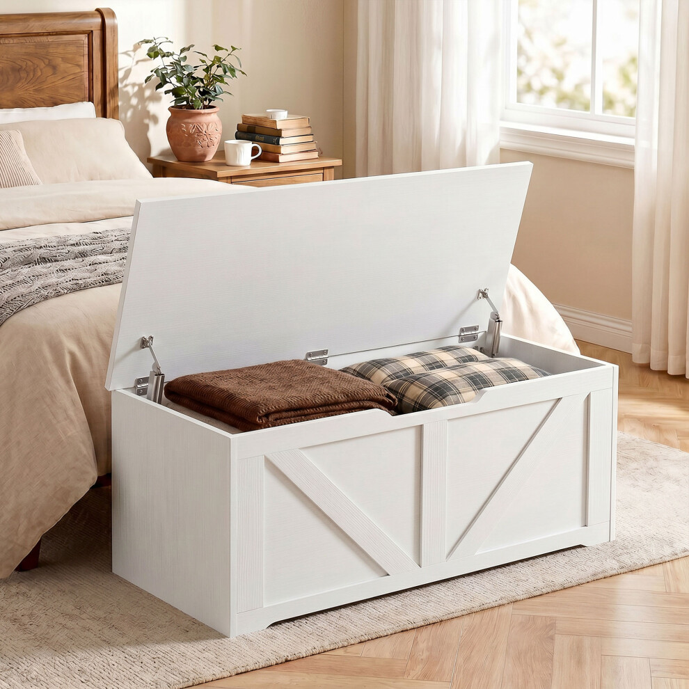 Homcom Storage Trunk For Living Room, With Safety Hinges, 100Cm, White
