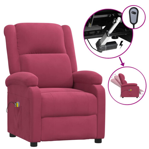 VidaXL vidaXL Massagesessel Elektrisch Weinrot Samt 1