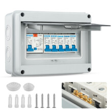 4 Way Consumer Unit, 63A 30mA RCD with 4 MCBs 6A+10A+20A+32A, IP65 Waterproof Fuse Box with Protective Cover for Garage Shed Outbuildings