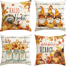 Herbstliche Deko-Kissenbezüge, Set mit 4 Stück, 45 x 45 cm