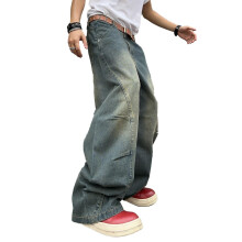 Męskie Spodnie Jeansy Baggy Y2K Szerokie Luźne Retro Niebieskie S
