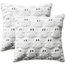Dekorative Kissenbezüge aus Plüsch, Set 2 Stück, Weiß, 40x40 cm — kissenbezug 40x40, plüschkissenbezug weiß
