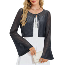 Damskie Bolero Kardigan Koronkowe Długi Rękaw Wieczorowe Eleganckie Szare S