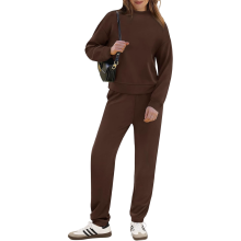 Damski Komplet Dresowy Bluza Golf Spodnie Sportowy Casualowy Brązowy S