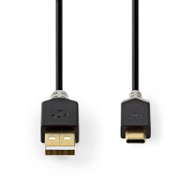 USB kabel | USB 2.0 | USB-A samec | USB-C samec | 60 W | 480 Mbps | Pozlaceno | 2,00 m | Kulatý | PVC | Antracit | Box