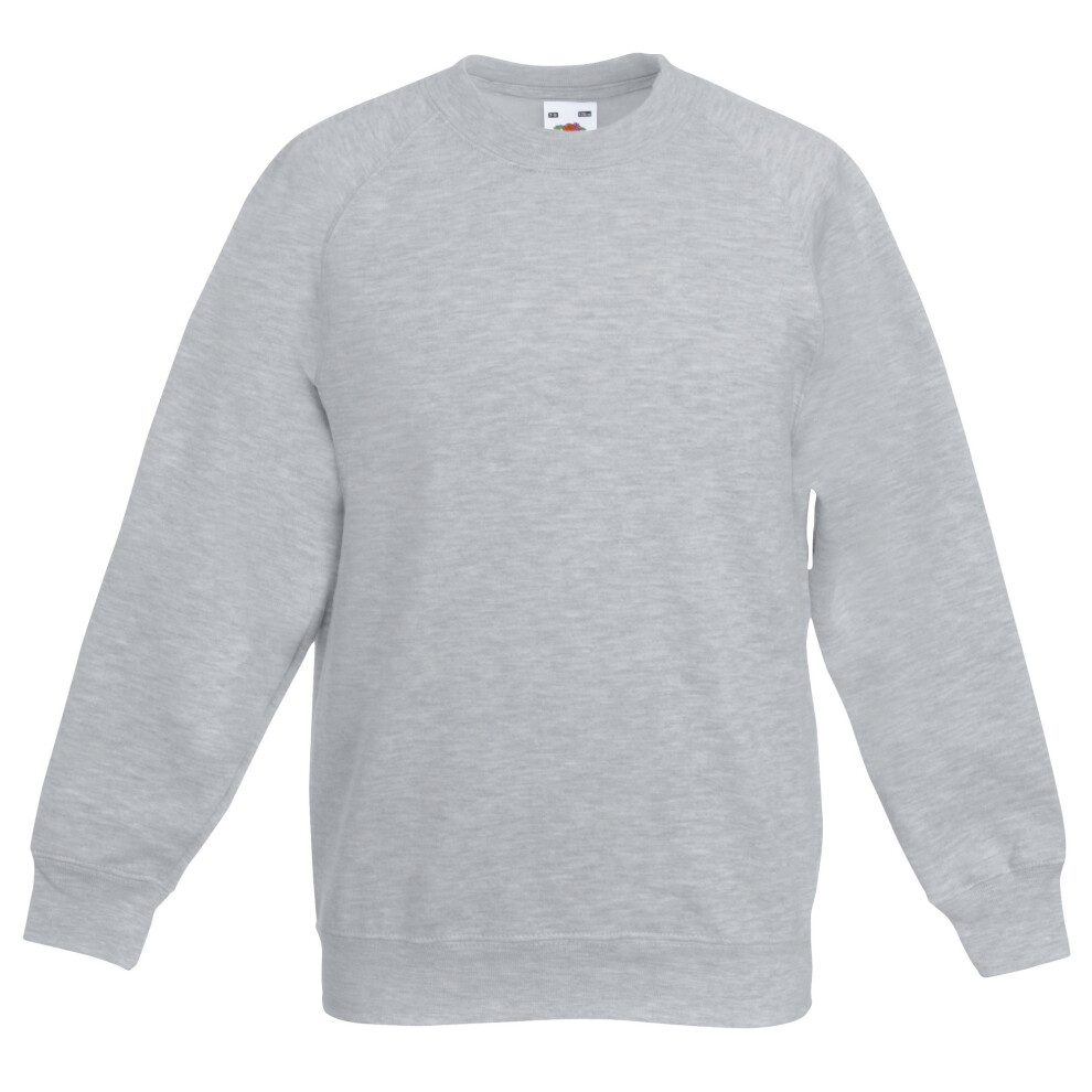 Fruit Of The Loom (7-8, Heather Grey) Childrens Unisex Raglan Sleeve Sweatshirt