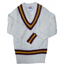 (L, White/Maroon/Gold) Carta Sport Boys Cricket Jumper