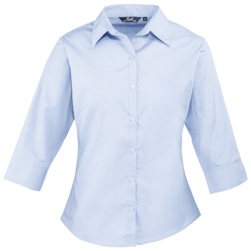 Premier (24, Light Blue) Womens/Ladies Poplin 3/4 Sleeve Blouse