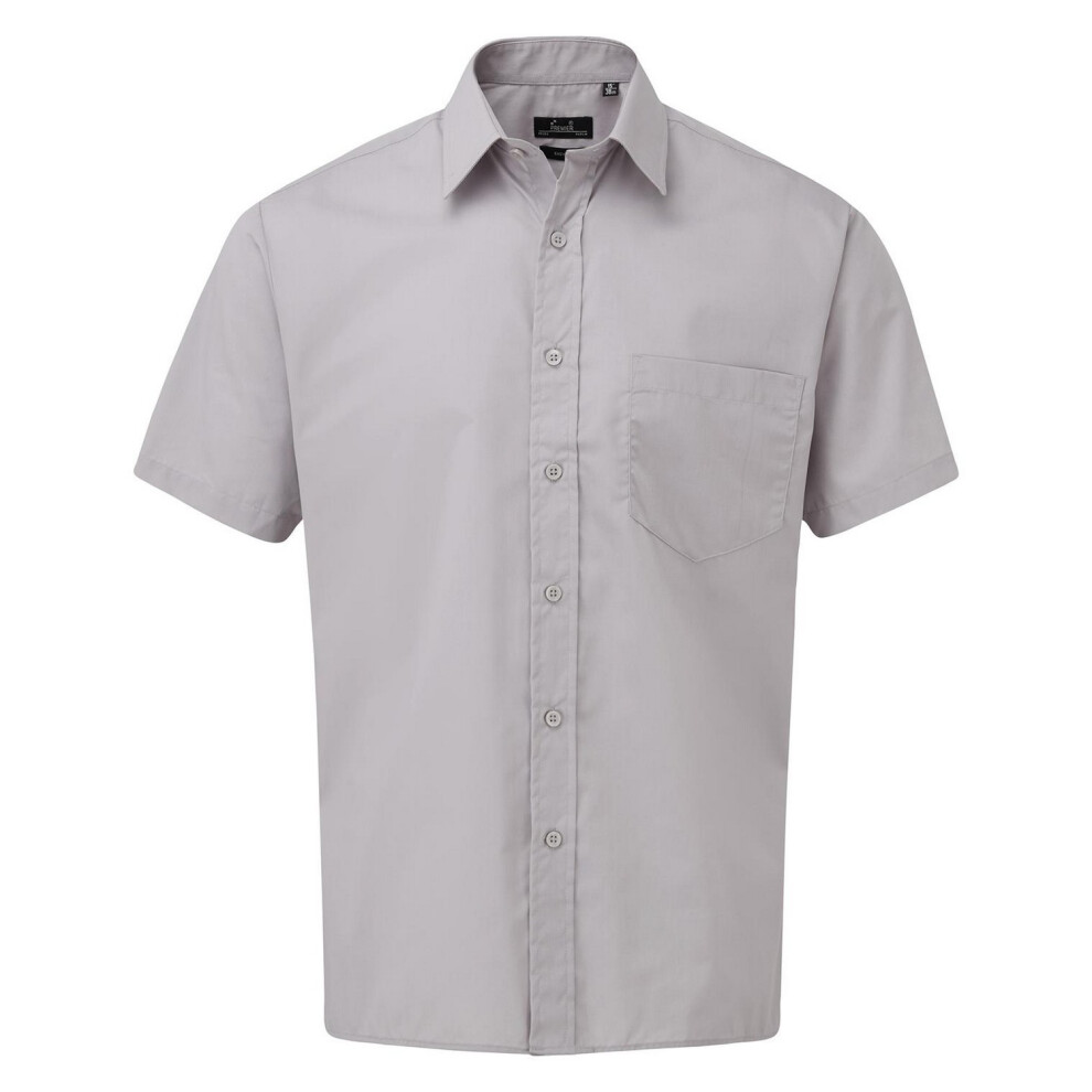 Premier (17.5In, Silver) Mens Short Sleeve Poplin Shirt