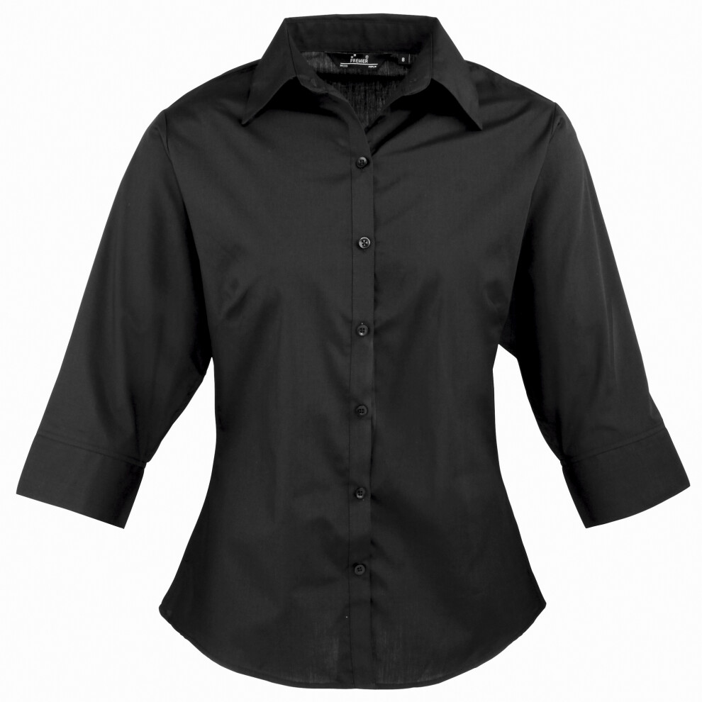 Premier (24, Black) Womens/Ladies Poplin 3/4 Sleeve Blouse