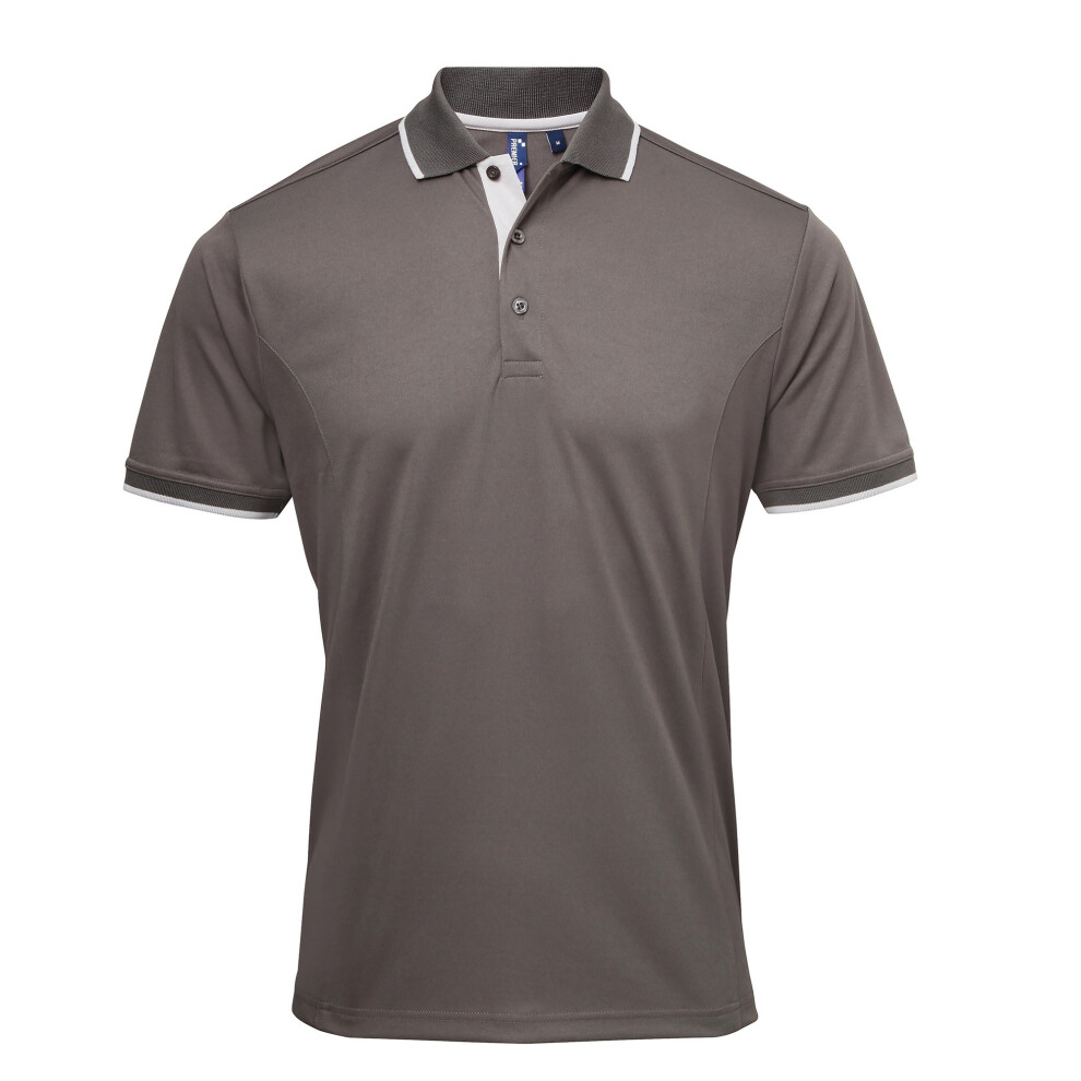 Premier (M, Dark Grey/Silver) Mens Contrast Coolchecker Polo Shirt