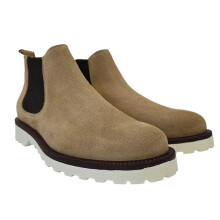 (11 UK, Beige) Nicholas Deakins Mens Republic Suede Flat Chelsea Boots