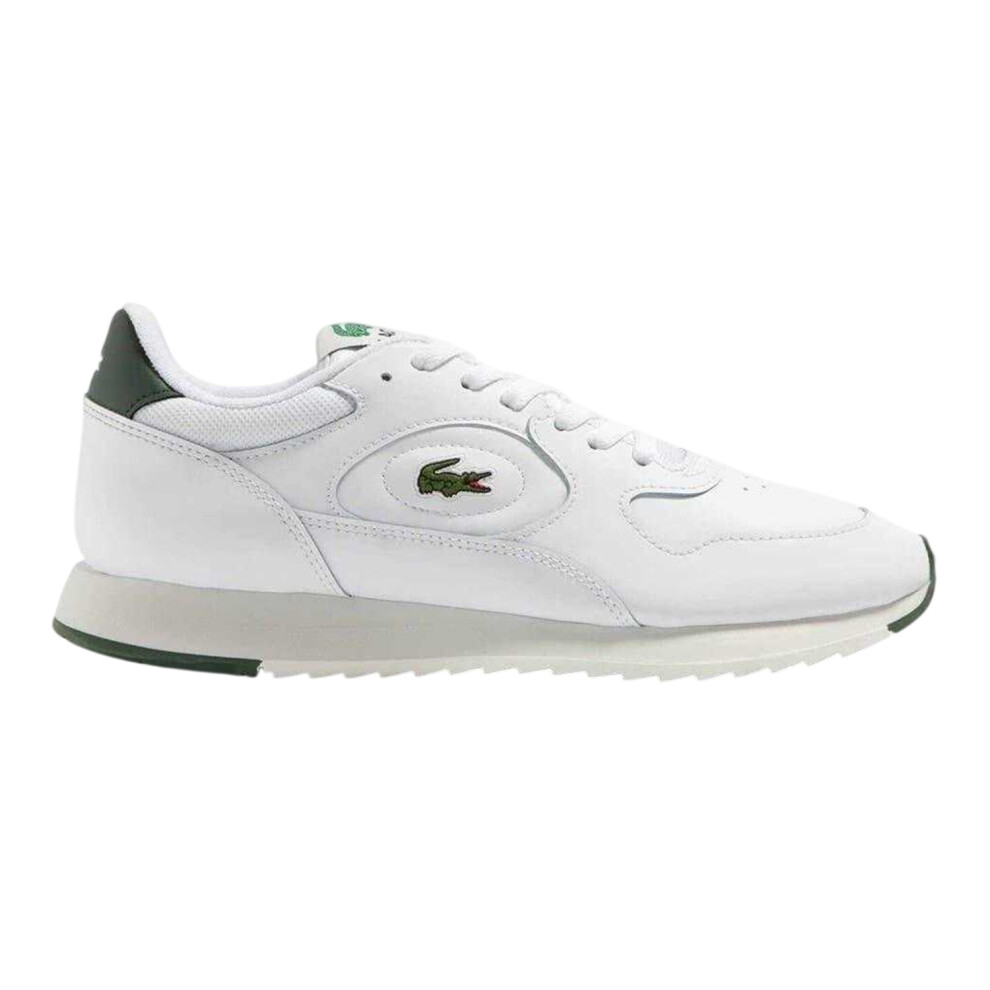 Lacoste (6 Uk, White/Green) Mens Linetrack Leather Running Trainers