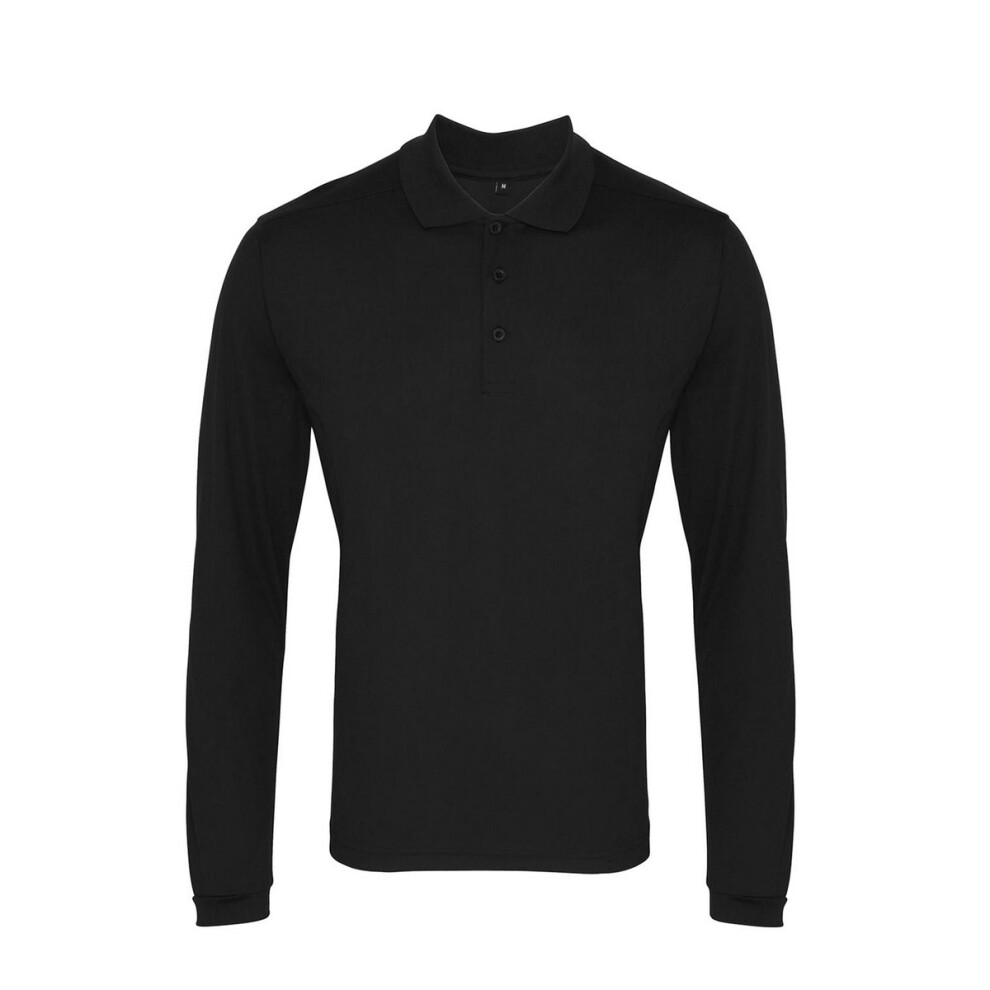 Premier (Xxl, Black) Mens Coolchecker Pique Long-Sleeved Polo Shirt
