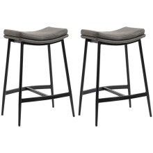 Breakfast Bar Stools Set of 2, Microfibre Upholstered Barstools, Industrial Bar Chairs with Curved Seat and Steel Frame for Dining Room, Kitchen, Grey