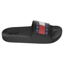 (11 UK, Black) Tommy Jeans Mens Flag Logo Moulded Footbed Sliders