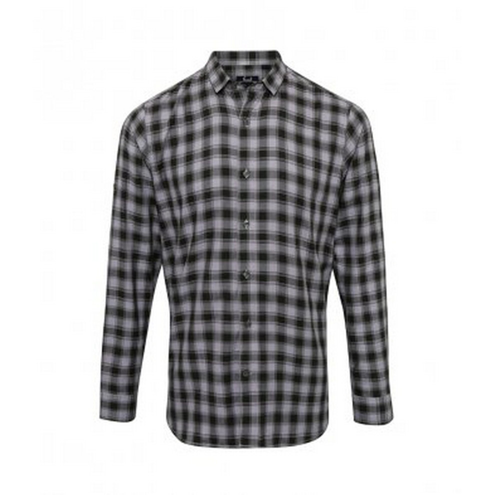 Premier Mens Mulligan Check Long Sleeve Shirt (Steel/Black) - Blue/Dark Grey Cotton - Size 3XL - Image 2