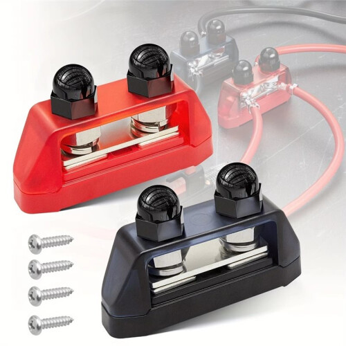 M10 Busbar Distribution Panel:  Dual-Stud Battery Terminal Connector (Red/Black Screws)for Automotive & Marine 2
