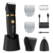 HATTEKER  Men's Body Hair Trimmer Facial Trimmer Shaver Set Epilator 3 in1 Black