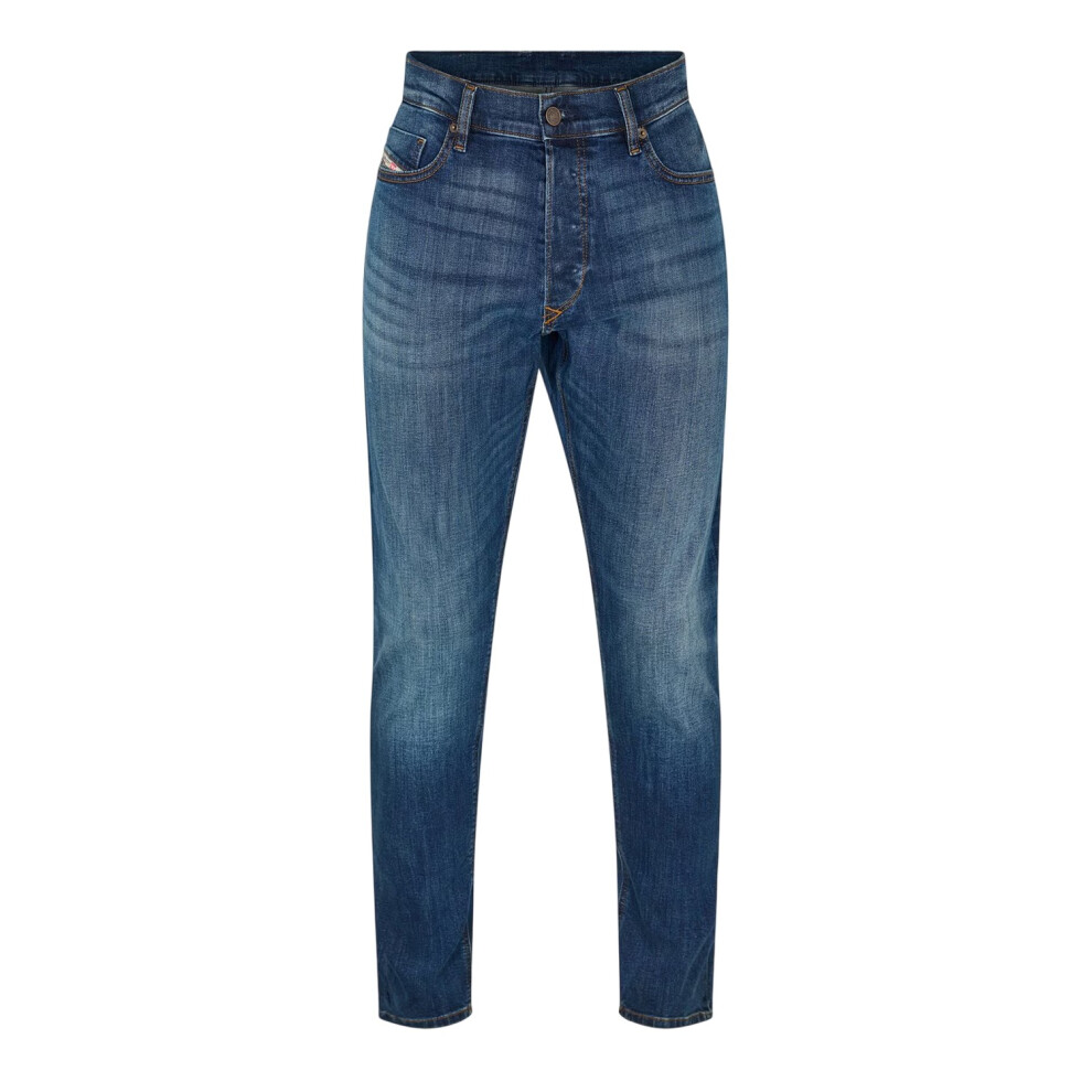 Diesel (36R, Blue Denim) Mens Mid Rise Straight Leg Jeans