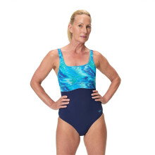 (12 UK, Peacoat/Sky) Speedo Womens/Ladies Wavy One Piece Swimsuit