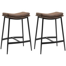 Breakfast Bar Stools Set of 2, Curved Seat and Steel Frame for Dining Room, Kitchen, Brown
