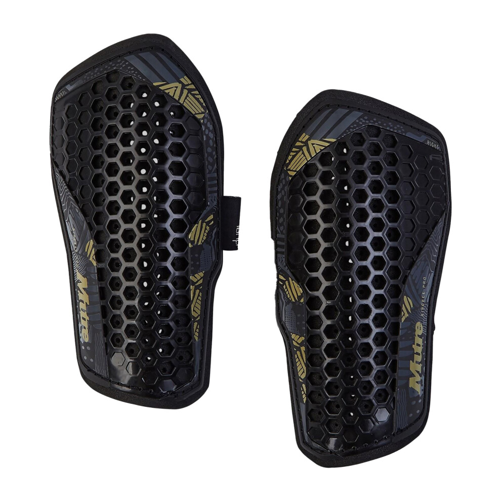 Mitre (M, Black/Gold) Mens Pro 2024 Aircell Technology Shin Guards Set