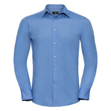 (S, Corporate Blue) Russell Collection Mens Long Sleeve Poly-Cotton Easy Care Tailored Poplin Shirt