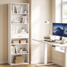 HOMCOM Tall Bookcase with Cubes, 7-Tier Bookshelf with Drawer, White