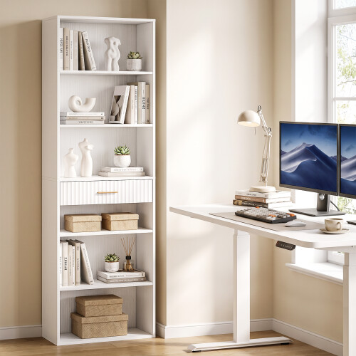 Homcom HOMCOM Tall Bookcase with Cubes, 7-Tier Bookshelf with Drawer, White