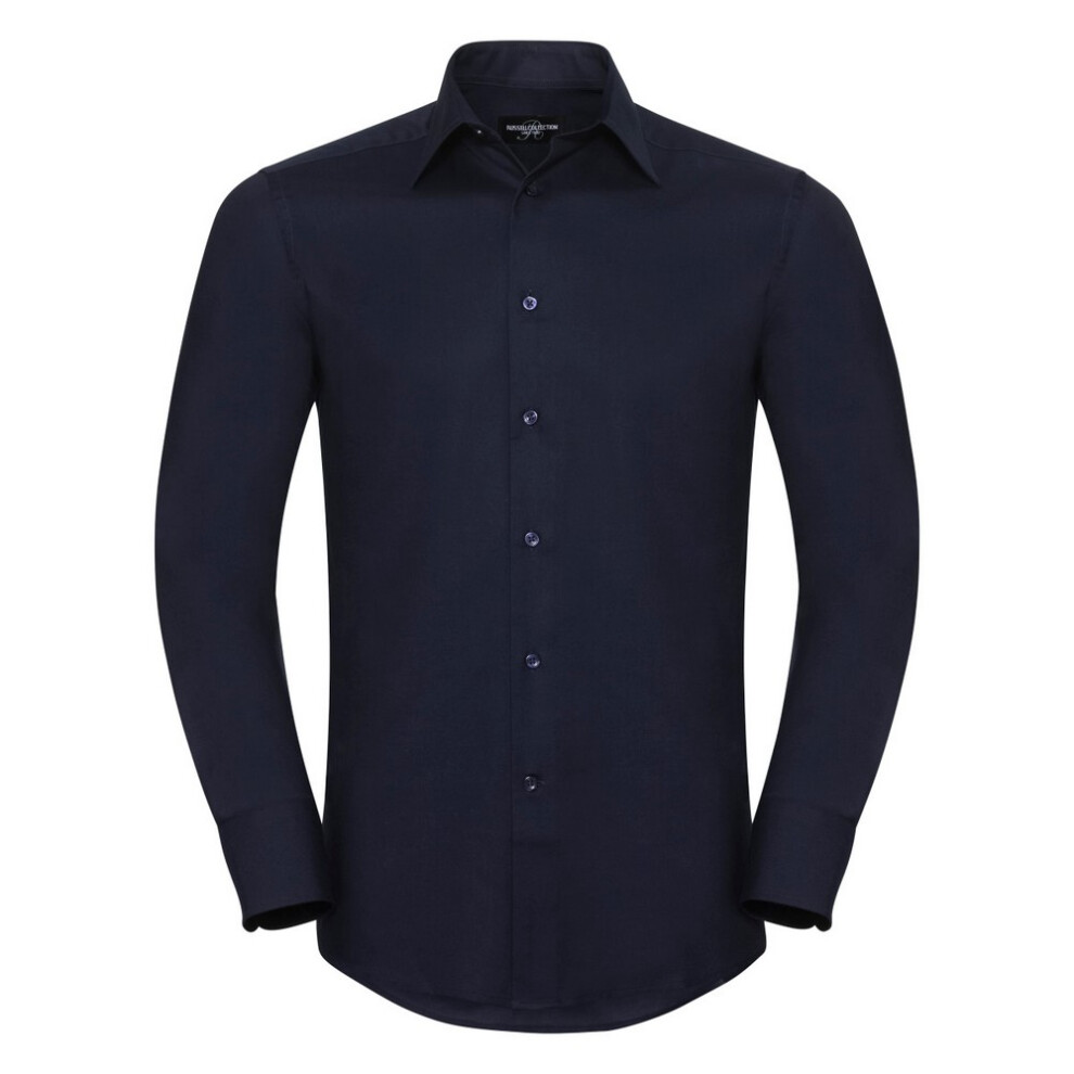 Russell (16.5Inch, Bright Navy) Collection Mens Long Sleeve Easy Care Tailored Oxford Shirt