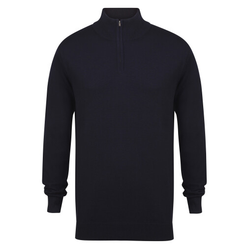 (L, Navy) Henbury Mens 1/4 Zip Long Sleeve Jumper