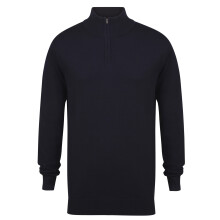 (XL, Navy) Henbury Mens 1/4 Zip Long Sleeve Jumper