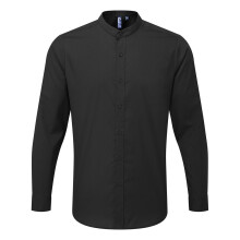 (L, Black) Premier Mens Banded Collar Long-Sleeved Formal Shirt