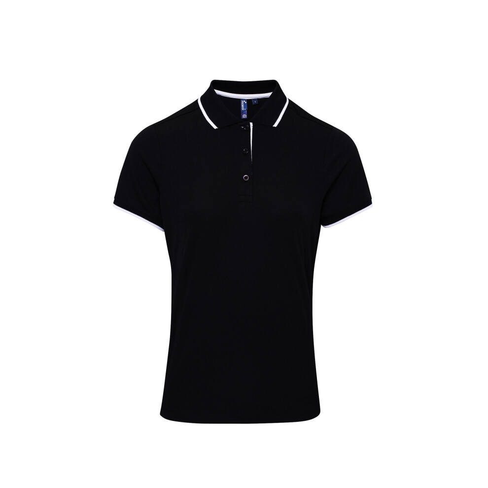 Premier Women's Black Contrast Coolchecker Polo Shirt In | Size: Large - Image 2